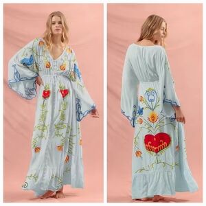 Blue Bell Sleeve V-Neck Maxi Dress for Resort Wear